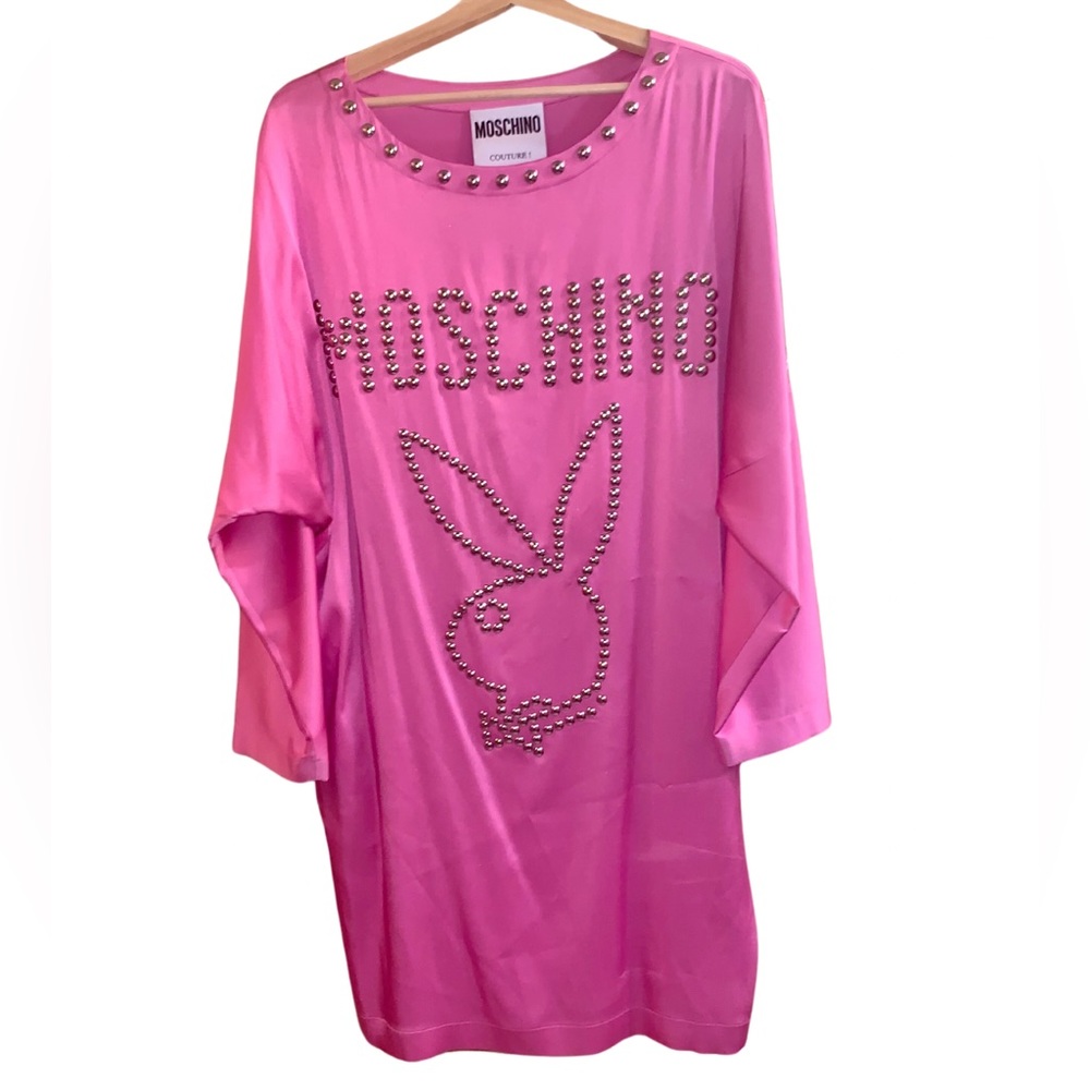 SUPER RARE MOSCHINO * PLAYBOY PINK SATIN DRESS SIZE 14